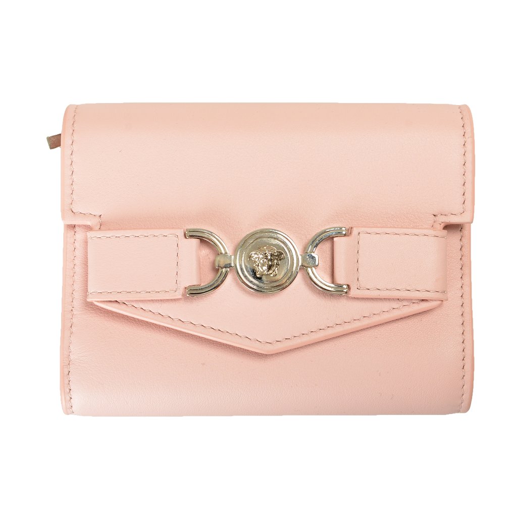Versace Women's Dusty Rose & Silver Medusa 100% Leather Compact Wallet